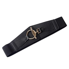 QKEPCY Women's Wide Belt for Dress Elastic Waist Belt Woman Vintage Waist Belt Cinch Belt, Women's Waist Belt, Shirts Elastic Dress Belt Stretch with Golden Buckle, black