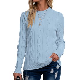 Breampot Women Cable Knit Jumper Casual Basic Long Sleeve Pullover Sweater Tops(Blue,Medium)