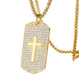 Caimeytie Stainless Steel Square Pendant Necklace with Cross Pendant for Men with Cubic Zirconia Gold Necklace Religious Necklace Gift for Men Gift Father's Day, Stainless Steel, Cubic Zirconia