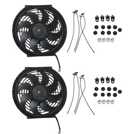 UNSTECH 2PCS 10" Universal Slim Fan Push Pull Electric Radiator Cooling 12V 80W with Mount Kit Black