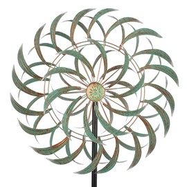 Viveta Large Outdoor Wind Spinner,21 * 85 inches Metal Wind Sculpture with 4 Sturdy Stakes,Green Double Wind Spinners,Decorative Windmill for Yard and Garden