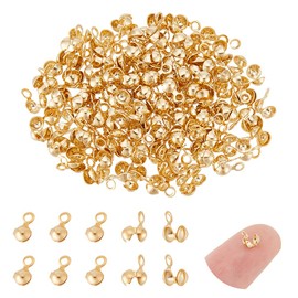 UNICRAFTALE 150Pcs 24K Gold Plated Bead Tips Clamshell Crimp Beads 3mm Fold-Over Clamshell Crimp Tips Metal Bead Know Cover Open Beads End Cap Knot for Jewelry Making Hole 1.2mm