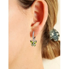 Sterling Silver Butterfly Dangle Earrings - Silver Huggie Hoops August Birthstone Butterfly Earrings Dainty Yellow Crystal Butterfly Hoop Earrings for Girls Women