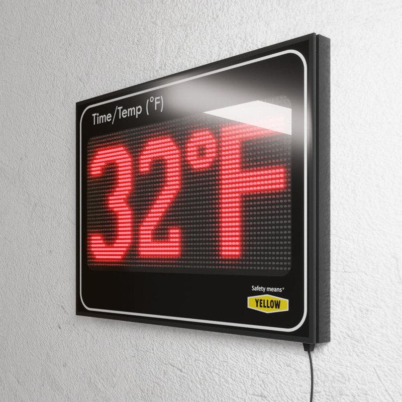 Yellow Safety®, Combo: Large Digital Time and Temperature Electric Sign,11"x15",