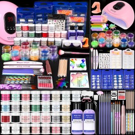 Acrylic Nails Kit Set 29 Colors with UV Lamp & Electric Drill, 2x60ml Monomer - All-in-One Nail Art Supplies for Beginners with Everything