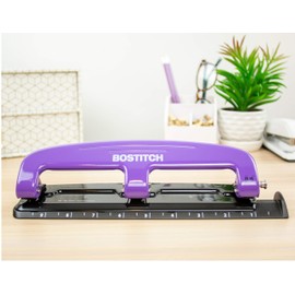 PaperPro Bostitch Office EZ Squeeze Reduced Effort 3-Hole Punch, 12 Sheets, Purple