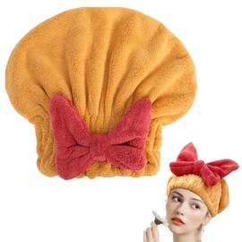 Krujyam Super Absorbent Hair Towel Wrap for Wet Hair, Fast Drying Microfiber Hair Drying Towel Cap with Bow-Knot, Microfiber Hair Towel Wrap for Women (Yellow)