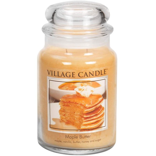 Village Candle Maple Butter Large Glass Apothecary Jar Scented Candle, 21.25 oz, Yellow