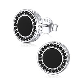 ChicSilver Black Onyx Earrings 925 Sterling Silver Viking Rune Earrings for Men Jewelry Small Black Cubic Zirconia Stud Earrings for Women