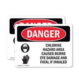 (2 Pack) Chlorine Hazard Area OSHA Danger Sign 5 Inch X 3.5 Inch Vinyl Label Decal Sticker Weather Resistant, UV Protected for Workplace, Business, and Construction Site, Made in the USA