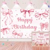 Coquette Happy Birthday Backdrop Banner Pink Bow Birthday Party Photography