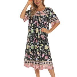 AVIIER House Dress Women Short Sleeve Mumu Lounge Dresses Patio Nightgowns with Pockets (Black2, Small)…