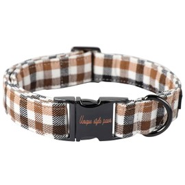 Unique style paws Dog Collar Metal Buckle Brown Plaid Collar Gift Durable Cute Collar for Small Medium Large Boys Girls Dogs