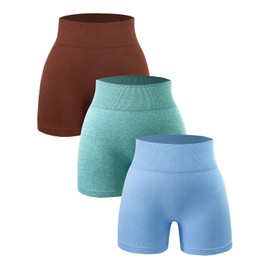 SPICE UNION - Pantalones cortos de entrenamiento para mujer, para correr, yoga, motociclista, gimnasio, cintura alta, elastano, acanalados, sin costuras, leggings atléticos, café verde azul, S