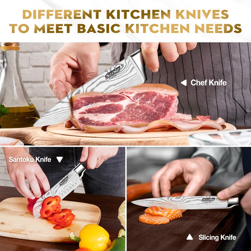 SCOLE® Chef Knife Ultra Sharp Kitchen Knife Set 7-Piece, Premium