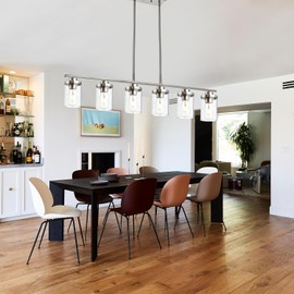 QueeuQ 6 Light Pendant Lights Kitchen Island,Brushed Nickel Farmhouse Island Lighting Fixture Clear Glass Shade Pendant Lighting for Living Room Hallway Bedroom Dining Hall Office Bar