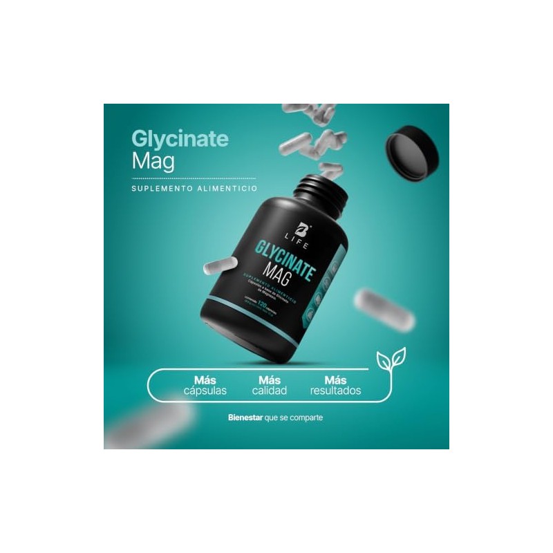 B Life Glicinato de Magnesio Puro con 120 cápsulas