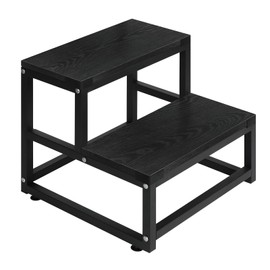 LIANTRAL Step Stools for Adults Kids, 2 Step Stool for High Beds, Heavy Duty Steel & Sturdy Wooden Step Stool Helper, Supports Up to 500lb, Foot Stool for Kitchen Bedroom Bathroom - Black