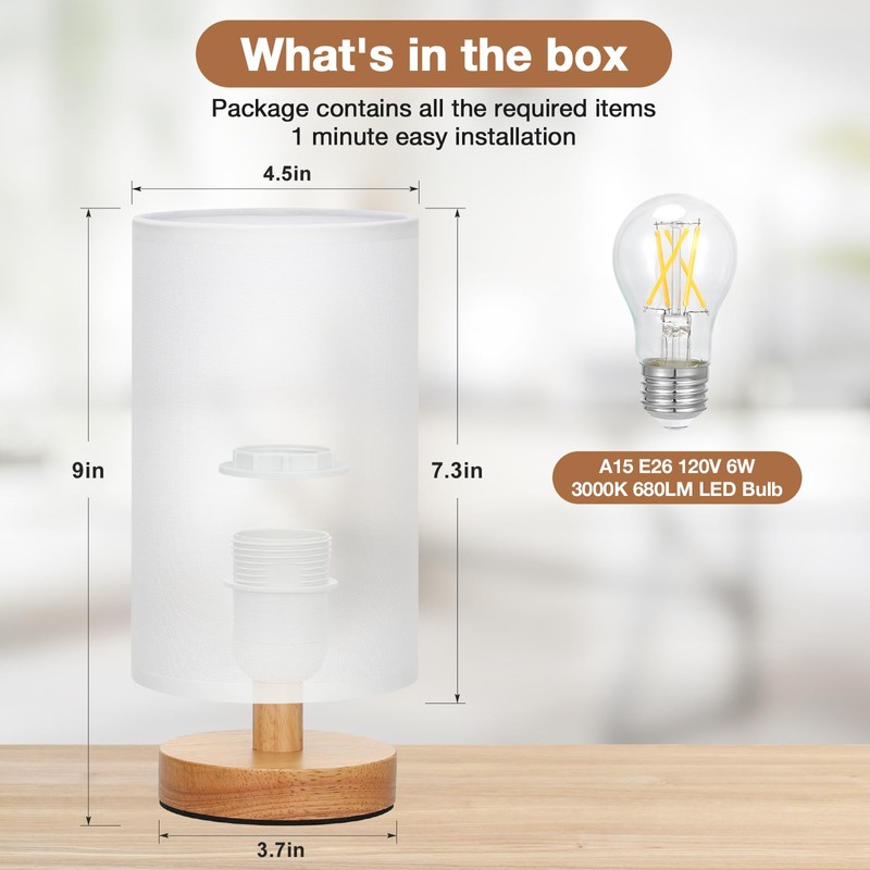 Fenmzee Small Table Lamp for Bedroom - Inline Control, Bedside
