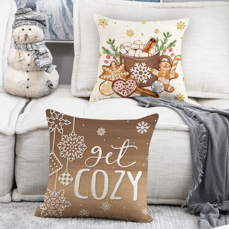 Hello Winter Brown Decorative Throw Pillow Covers 18 x 18