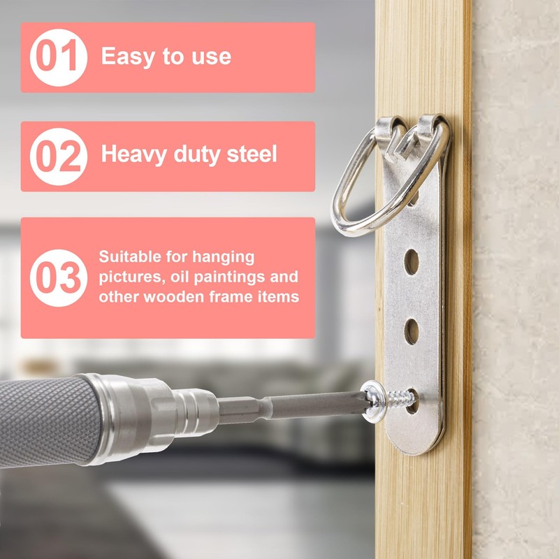 Lekgavd 6PCS Heavy Duty D Ring Picture Hangers, 4 Holes