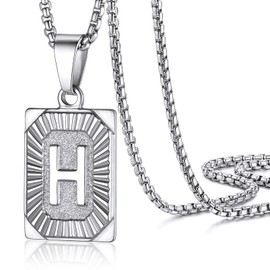 H Necklace with Initials Stainless Steel Jewelry Box Chain Square Pendant Big Letter Necklace Men Women