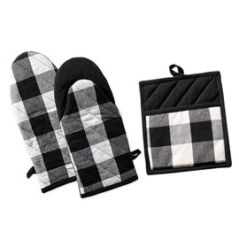 Daowwui -Check Classic Farmhouse Kitchen Set Insulation Pad Oven Mitt and Insulation Pad Black & White