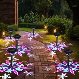 Retisee 4 Pack Christmas Projector Lights Outdoor LED Snowflake Solar Pathway Decorations Waterproof Solar Lights for Outdoor Garden Yard Patio Xmas Decor
