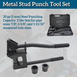 Manual Lever Sheet Metal Stud Punch 20GA with (7/8", 1-1/8", and 1-11/32") Manual Knockout Hole Punch Driver Kits Conduit Hole Cutter Set, Black Mustrod