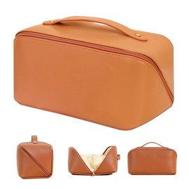Make-up bag, travel cosmetic bag with large capacity, make-up organiser bag, multifunctional cosmetic bag, brown, Make up bag