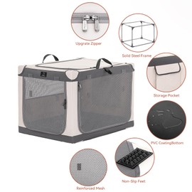 Foldable Soft Dog Crate for Large Dogs - Travel Kennel with Lockable Zippers, Waterproof Base, Washable Cover, Patented Screw Frame for Adjustable Tension - Ideal for SUV, Car, Camping, Home