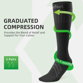 WAKEFEET Compression Socks Women and Men 2 Pairs, Compression Socks 20-30 mmHg for Calf Recovery, Relief, Discomfort, Fatigue, and Tired Legs