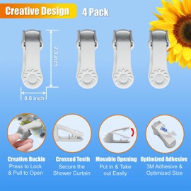Kingwee Sunflower Shower Curtain Clips, Shower Splash Guard Holders, Bathtub Curtain Liner Clips for Windproof & Splash Water (Grey-4 Pack)