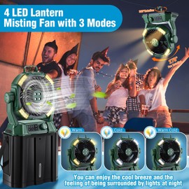 ElectricWise Portable Misting Fan,4 LED Lights&Stepless Speed Control & 4 Outlet Cooling Spray with 6L Bucket,Timer Function,Portable Handle,20000mAh Camping Fan for Patios/Fishing/Travel/Office Desk