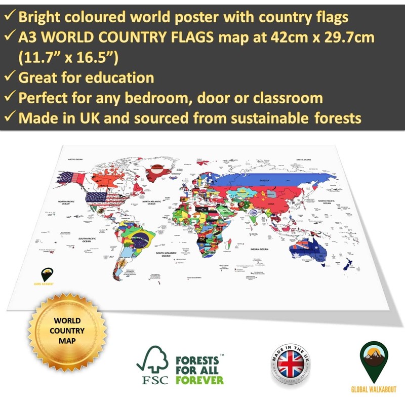 Global Walkabout Map with Flags background – Deluxe Travel Size
