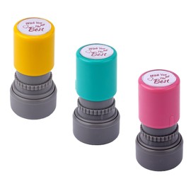3pcs Wish You All The Best Stamp, Self-Inking Colorful Stationery Stamp Server Stamps for Checks Self Ink Flash Stamp Set for Service Work (Pink, Green, Yellow)