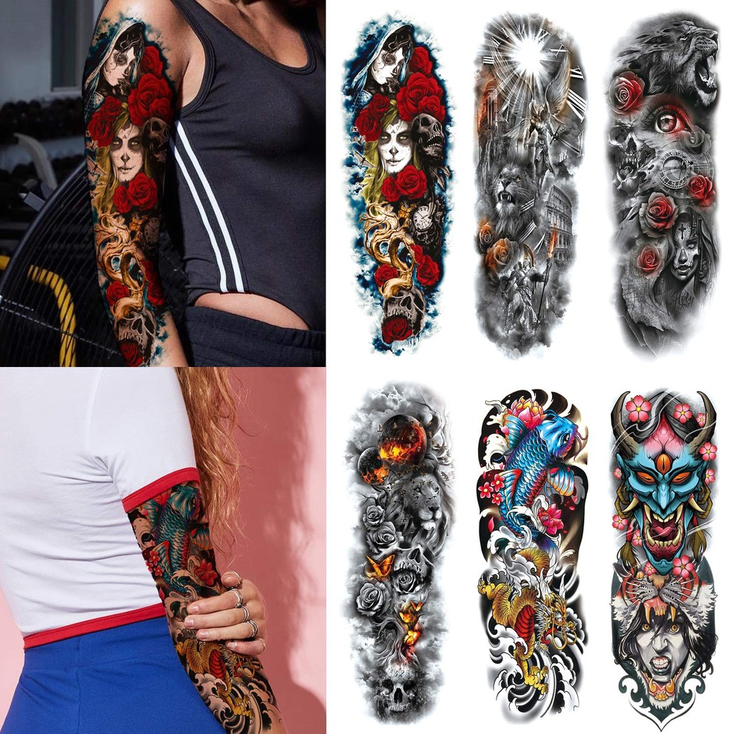 Kotbs 6 Sheets Full Arm Temporary Tattoos, Extra Temporary Tattoo Sleeves Body Stickers for Man Women Fake Tattoos