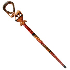 African Wood Decorative Walking Stick (Hand Made in Kenya) (Elephant/Lion Natural)