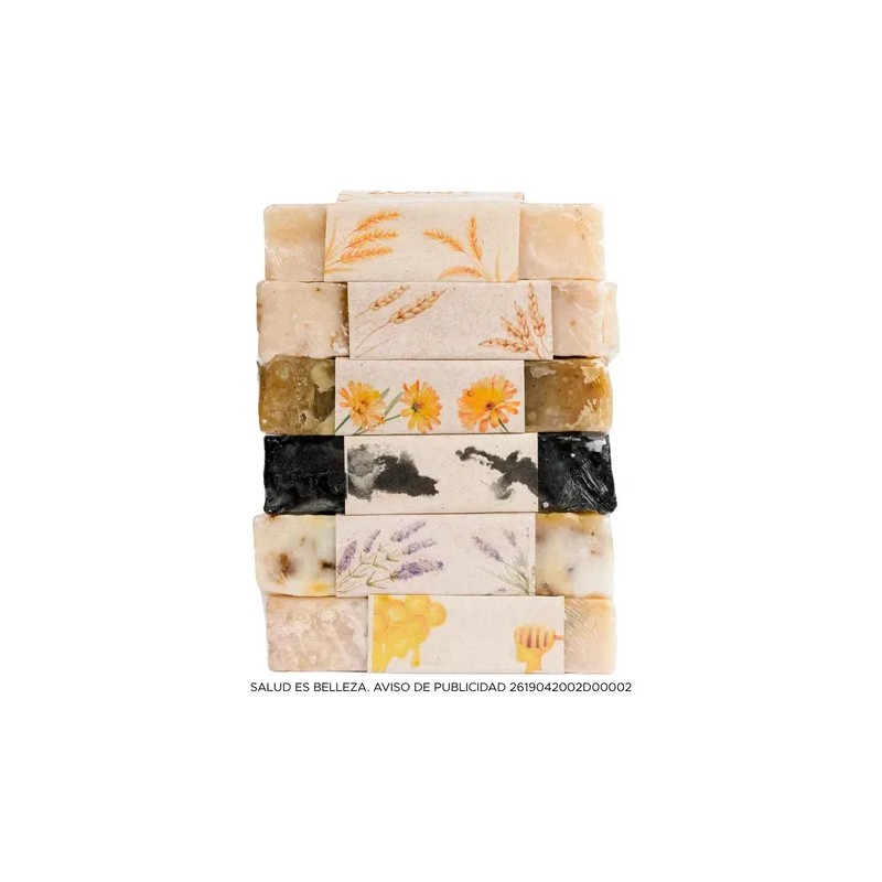PACALLI Jabones Artesanales 6 Pack; Arroz, Avena, Caléndula, Carbón Activado,