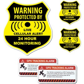(5 Pack) Combination Pack of 24 Hour Monitoring - This Vehicle Protected by GPS Tracking Warning Signs - Decal Self Adhesive Sticker Vinyl Decal — UV resistent