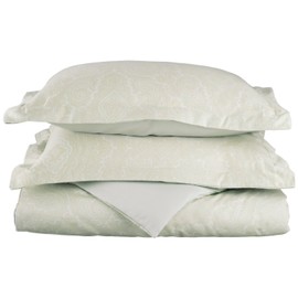 Cotton Blend 600 Thread Count, Soft, Wrinkle Resistant 2-Piece Twin Duvet Cover Set, Paisley, White