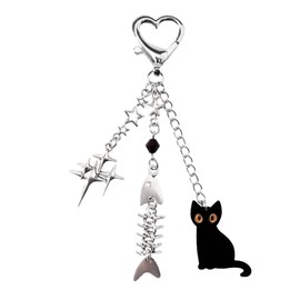 Yeomju 1 Piece Y2K Star Keychain, Funny Black Cat Keychain, Gifts for Cat Lovers, Stainless Steel Keyring for Handbag, Backpack