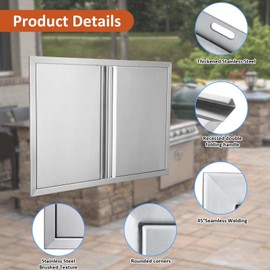 BI-DTOOL Outdoor Kitchen Double Doors 31" W X 24" H BBQ Access Door Thickened 304 Brushed Stainless Steel Doors for Indoor/Outdoor Kitchen Outdoor Cabinet Barbeque Grill or BBQ Island