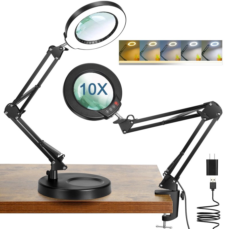 Coyeth 10X Magnifying Glass with Light and Stand, 5 Color