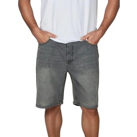 riverso RIVAshton Men's Loose Fit Jeans Shorts Summer Denim Cotton Plain Blue Grey S M L XL XXL, Grey Denim (G126), M