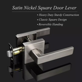 Probrico 2PK Probrico Square Passage Door Lock Lever Door Handle Hall/Closet Satin Nickel