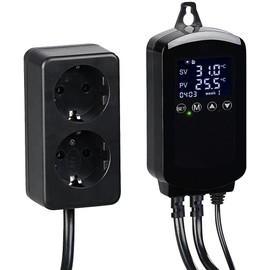 revolt Temperatur Steuerung: Digitaler Temperaturregler für 2 Heiz- & Klimageräte, Display, 3.680 W (Digitales Steckdosen Thermostat, Temperaturregler Steckdose, Heizkörperthermostat)