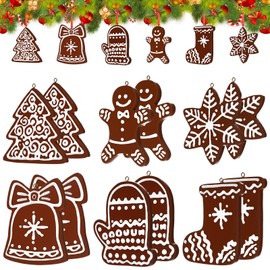 Vercraft 12 Pcs Christmas Gingerbread Ornaments 3.9 inch Resin Large Houses Snowflake Cookie Shaped Xmas Decor with Rope Hanging Ornaments for Christmas Tree Home Decorations(Gingerbread)