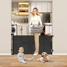 Reinforced 26 Inch Tall Retractable Dog Gate to Step Over 55" Wide Short Mesh Baby Gate Retractable Baby Gate for Doorway Low Outdoor Retractable Gate Small Pet Gate for Stair Puppy Gate for The House