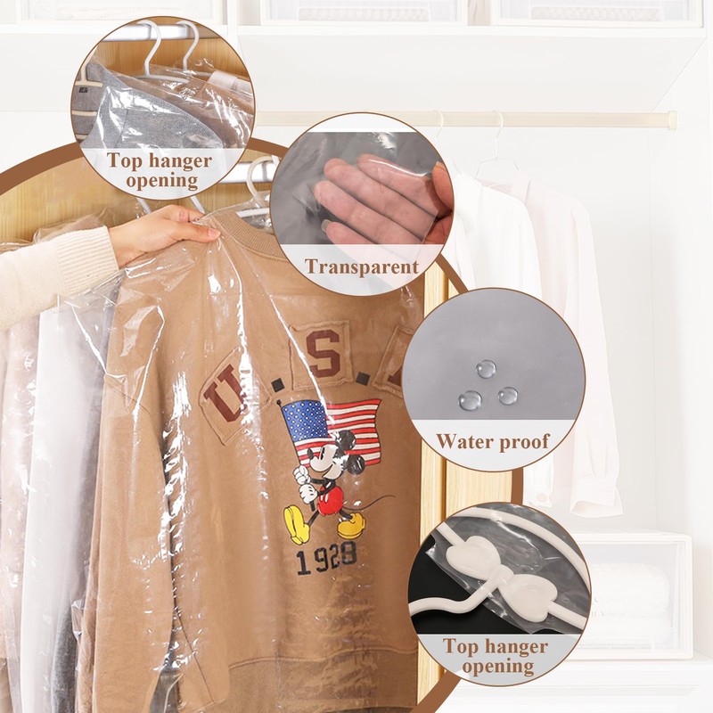 50 Pack Plastic Clothes Covers Protector Bags 23.6× 35.4 inches